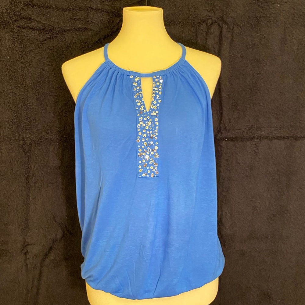 INC Blue Sequence Embellished Sleeveless Top